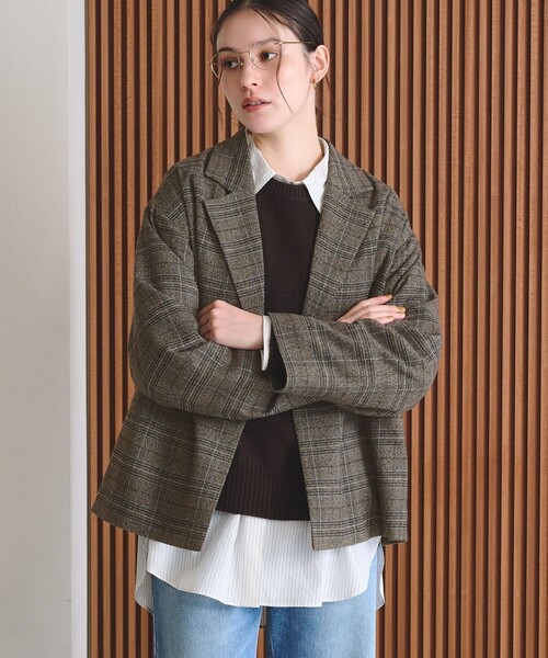 BEAUTY&YOUTH UNITED ARROWS（ビューティーアンドユースユナイテッドアローズ）の「【WEB限定 Wardrobe DAILY MINIMAL】テーラード チェック ジャケット（テーラードジャケット・レディース・ダークブラウン/ダークグレー・L/M/S）」の4枚目の写真