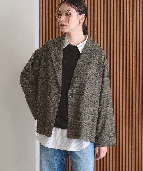 BEAUTY&YOUTH UNITED ARROWS（ビューティーアンドユースユナイテッドアローズ）の「【WEB限定 Wardrobe DAILY MINIMAL】テーラード チェック ジャケット（テーラードジャケット・レディース・ダークブラウン/ダークグレー・L/M/S）」の5枚目の写真