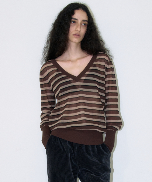 MILLO WOMEN（ミロウーマン）の「シアーストライプニット[ブラウン]（ニット/セーター・レディース・その他・ONE SIZE）」の2枚目の写真