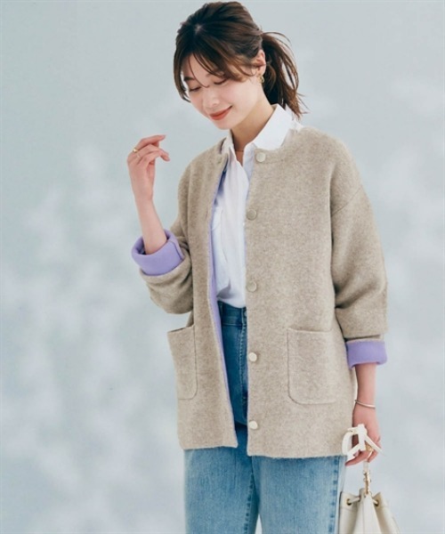 nissen(ニッセン)の「配色ニットコーディガン(ニット/セーター・レディース・グレー系/ブラウン系/ベージュ系・LL/L/M/S)」の3枚目の写真