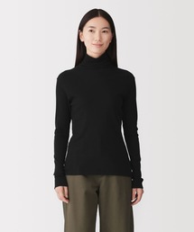 婦人　カシミヤ混リブ編みタートルネック長袖Ｔシャツ