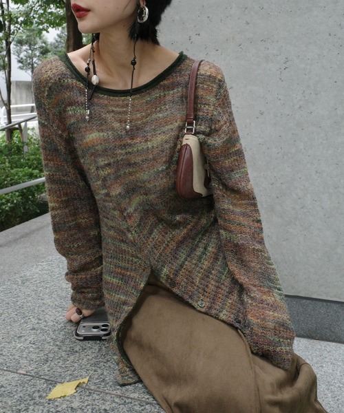 Ameri(�A����)��VARIEGATED SHEER KNIT TOP(T�V���c/�J�b�g�\�[)