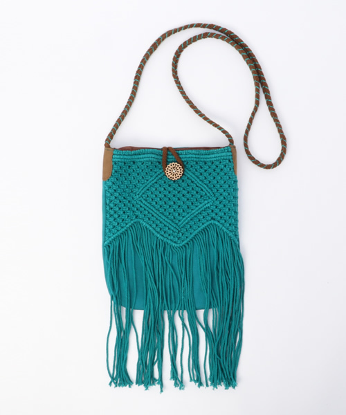 チャイハネ（チャイハネ）の「【チャイハネ】フリンジマクラメ編みポシェット（ショルダーバッグ・レディース・オフホワイト/ターコイズブルー・FREE）」の9枚目の写真