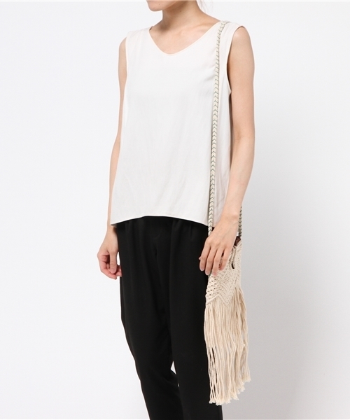 チャイハネ（チャイハネ）の「【チャイハネ】フリンジマクラメ編みポシェット（ショルダーバッグ・レディース・オフホワイト/ターコイズブルー・FREE）」の8枚目の写真