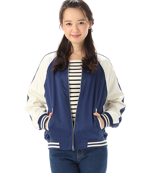 Honeys（ハニーズ）の「配色リブブルゾン（ブルゾン・レディース・ピンク/ネイビー/グレー/ブラック/カーキ・M/L）」の5枚目の写真