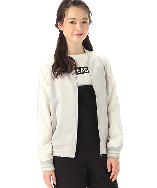 Honeys（ハニーズ）の「配色リブブルゾン（ブルゾン・レディース・ピンク/ネイビー/グレー/ブラック/カーキ・M/L）」の3枚目の写真