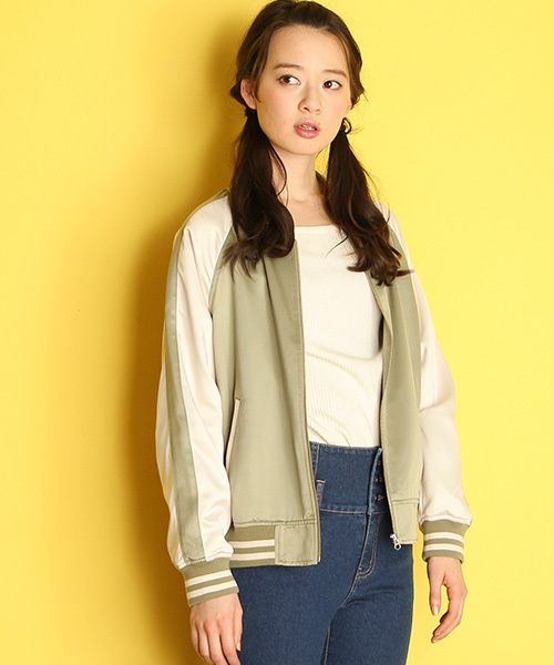 Honeys（ハニーズ）の「配色リブブルゾン（ブルゾン・レディース・ピンク/ネイビー/グレー/ブラック/カーキ・M/L）」の4枚目の写真