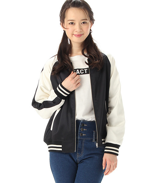 Honeys（ハニーズ）の「配色リブブルゾン（ブルゾン・レディース・ピンク/ネイビー/グレー/ブラック/カーキ・M/L）」の2枚目の写真