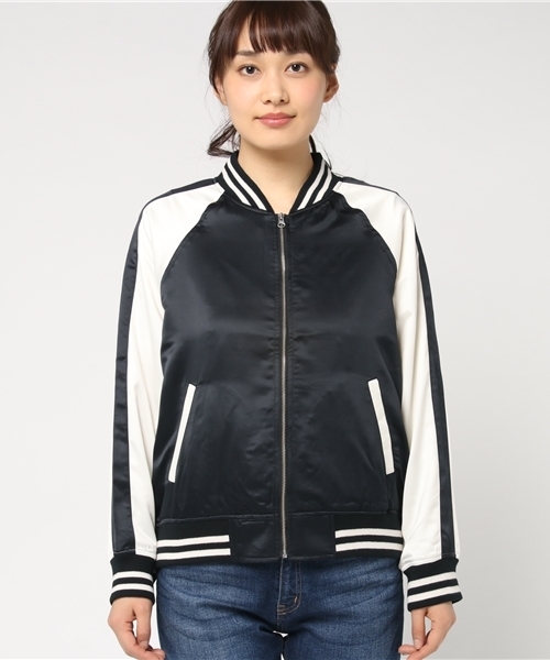 Honeys（ハニーズ）の「配色リブブルゾン（ブルゾン・レディース・ピンク/ネイビー/グレー/ブラック/カーキ・M/L）」の6枚目の写真