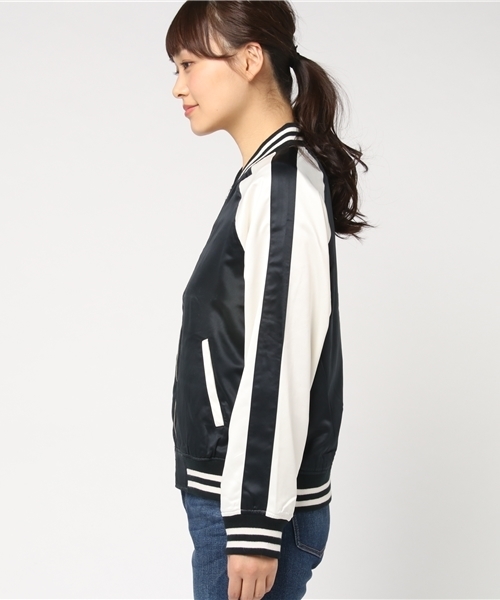 Honeys（ハニーズ）の「配色リブブルゾン（ブルゾン・レディース・ピンク/ネイビー/グレー/ブラック/カーキ・M/L）」の7枚目の写真