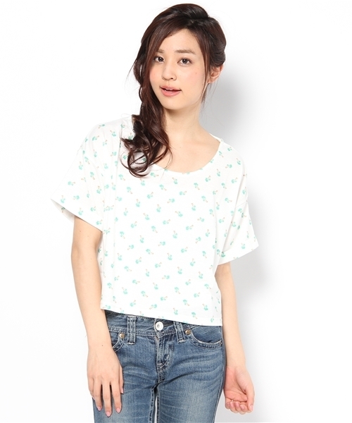 WEGO(ウィゴー)の「WEGO/ヤシの木総プリントショートTシャツ(Tシャツ/カットソー・レディース・イエロー/オフホワイト/ピンク・FREE)」の1枚目の写真
