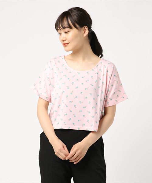 WEGO(ウィゴー)の「WEGO/ヤシの木総プリントショートTシャツ(Tシャツ/カットソー・レディース・イエロー/オフホワイト/ピンク・FREE)」の3枚目の写真