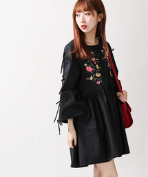 WEGO | WEGO/リボンスリーブ刺繍ワンピース(ワンピース)