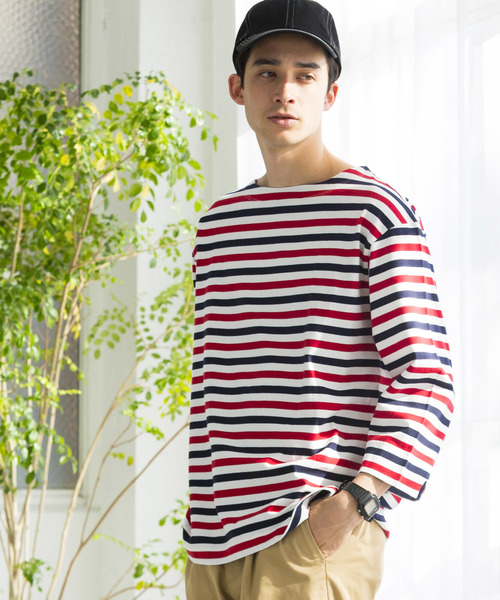 WEGO（ウィゴー）の「WEGO/バスクボーダー7分袖シャツ（Tシャツ/カットソー・メンズ・トリコロール/ブラック系その他5/ベージュ系その他5/ブルー系その他5・MEDIUM/LARGE）」の4枚目の写真