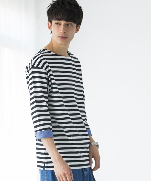 WEGO（ウィゴー）の「WEGO/バスクボーダー7分袖シャツ（Tシャツ/カットソー・メンズ・トリコロール/ブラック系その他5/ベージュ系その他5/ブルー系その他5・MEDIUM/LARGE）」の2枚目の写真