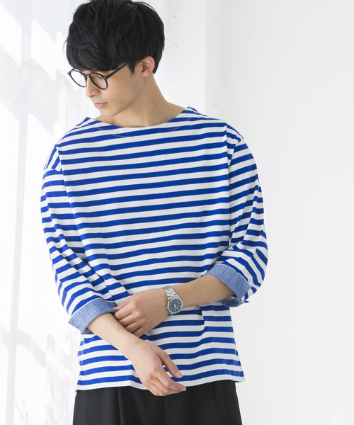 WEGO（ウィゴー）の「WEGO/バスクボーダー7分袖シャツ（Tシャツ/カットソー・メンズ・トリコロール/ブラック系その他5/ベージュ系その他5/ブルー系その他5・MEDIUM/LARGE）」の3枚目の写真