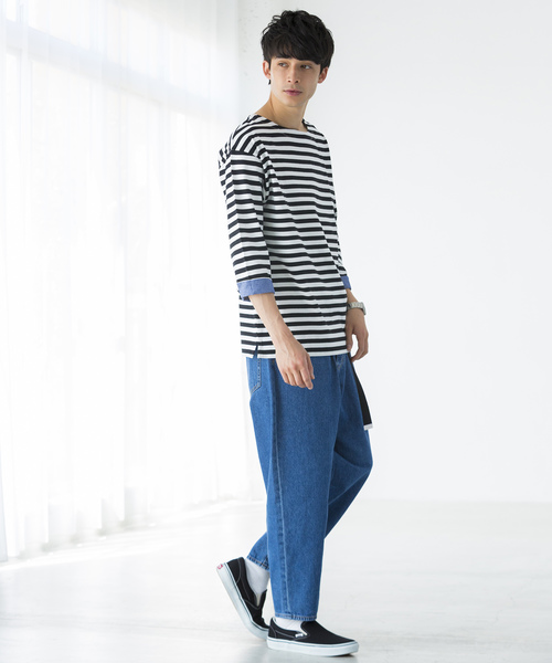 WEGO（ウィゴー）の「WEGO/バスクボーダー7分袖シャツ（Tシャツ/カットソー・メンズ・トリコロール/ブラック系その他5/ベージュ系その他5/ブルー系その他5・MEDIUM/LARGE）」の8枚目の写真