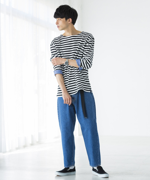 WEGO（ウィゴー）の「WEGO/バスクボーダー7分袖シャツ（Tシャツ/カットソー・メンズ・トリコロール/ブラック系その他5/ベージュ系その他5/ブルー系その他5・MEDIUM/LARGE）」の9枚目の写真