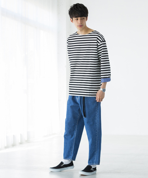 WEGO（ウィゴー）の「WEGO/バスクボーダー7分袖シャツ（Tシャツ/カットソー・メンズ・トリコロール/ブラック系その他5/ベージュ系その他5/ブルー系その他5・MEDIUM/LARGE）」の10枚目の写真