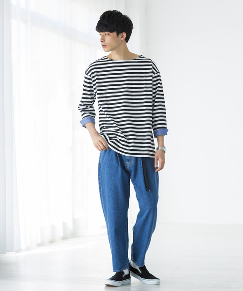 WEGO（ウィゴー）の「WEGO/バスクボーダー7分袖シャツ（Tシャツ/カットソー・メンズ・トリコロール/ブラック系その他5/ベージュ系その他5/ブルー系その他5・MEDIUM/LARGE）」の11枚目の写真