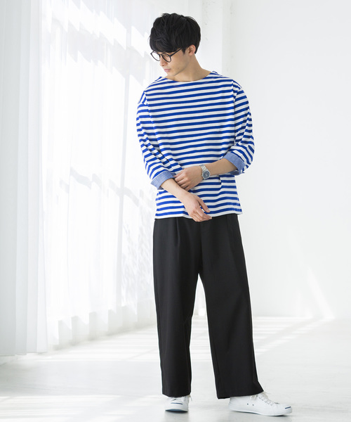 WEGO（ウィゴー）の「WEGO/バスクボーダー7分袖シャツ（Tシャツ/カットソー・メンズ・トリコロール/ブラック系その他5/ベージュ系その他5/ブルー系その他5・MEDIUM/LARGE）」の16枚目の写真