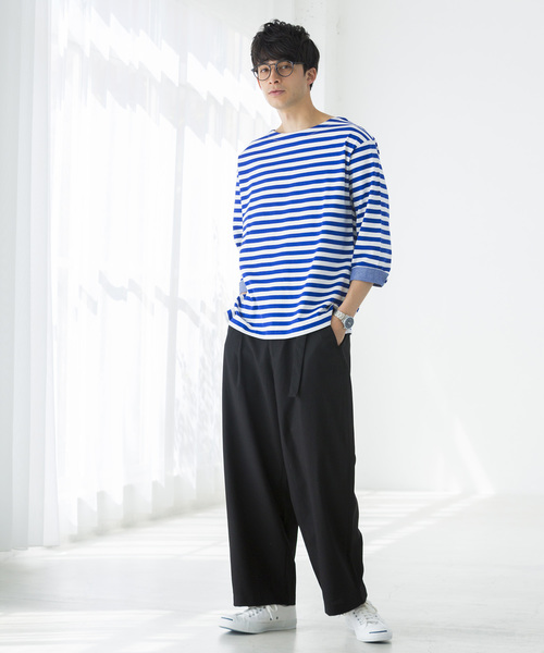 WEGO（ウィゴー）の「WEGO/バスクボーダー7分袖シャツ（Tシャツ/カットソー・メンズ・トリコロール/ブラック系その他5/ベージュ系その他5/ブルー系その他5・MEDIUM/LARGE）」の17枚目の写真