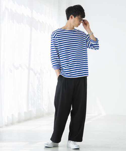 WEGO（ウィゴー）の「WEGO/バスクボーダー7分袖シャツ（Tシャツ/カットソー・メンズ・トリコロール/ブラック系その他5/ベージュ系その他5/ブルー系その他5・MEDIUM/LARGE）」の18枚目の写真