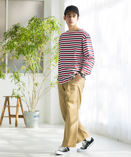 WEGO（ウィゴー）の「WEGO/バスクボーダー7分袖シャツ（Tシャツ/カットソー・メンズ・トリコロール/ブラック系その他5/ベージュ系その他5/ブルー系その他5・MEDIUM/LARGE）」の20枚目の写真