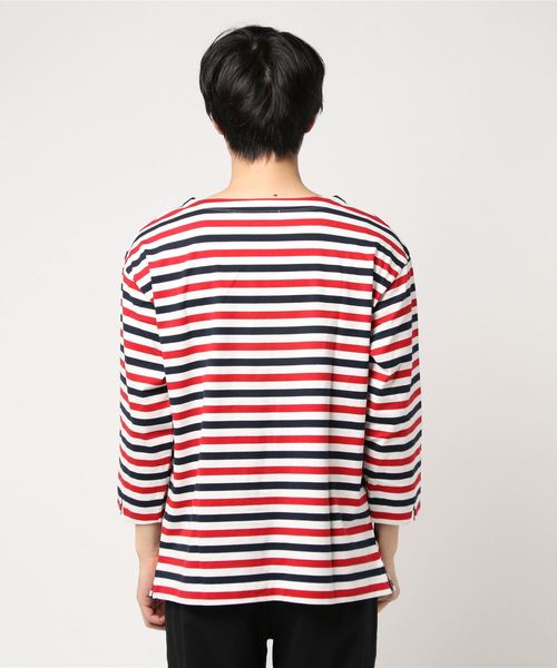 WEGO（ウィゴー）の「WEGO/バスクボーダー7分袖シャツ（Tシャツ/カットソー・メンズ・トリコロール/ブラック系その他5/ベージュ系その他5/ブルー系その他5・MEDIUM/LARGE）」の6枚目の写真