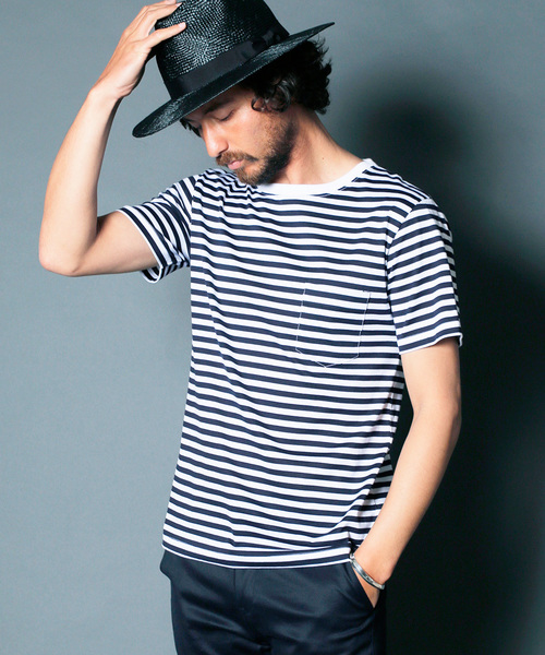 Magine（マージン）の「CTN BOADER C/N PKT TEE S/S:コットンボーダー クルーネックポケットTEE（Tシャツ/カットソー・メンズ・ブラック×グレー/グレイッシュベージュ/ホワイト×ネイビー/ホワイト×ブラック・48/44/46）」の6枚目の写真