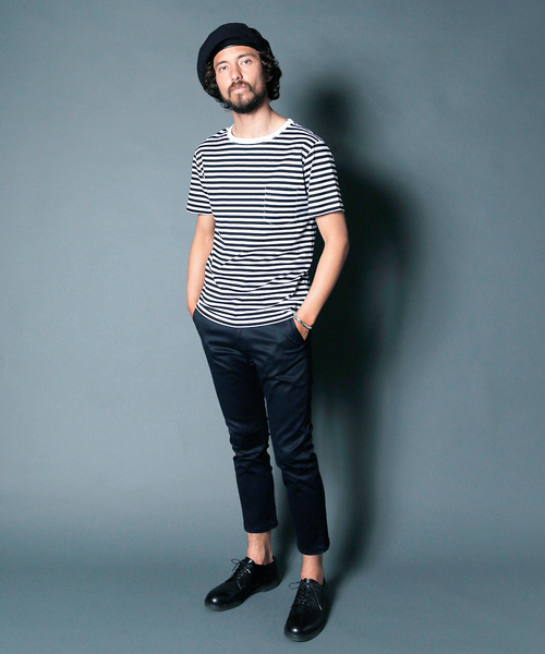 Magine（マージン）の「CTN BOADER C/N PKT TEE S/S:コットンボーダー クルーネックポケットTEE（Tシャツ/カットソー・メンズ・ブラック×グレー/グレイッシュベージュ/ホワイト×ネイビー/ホワイト×ブラック・48/44/46）」の9枚目の写真