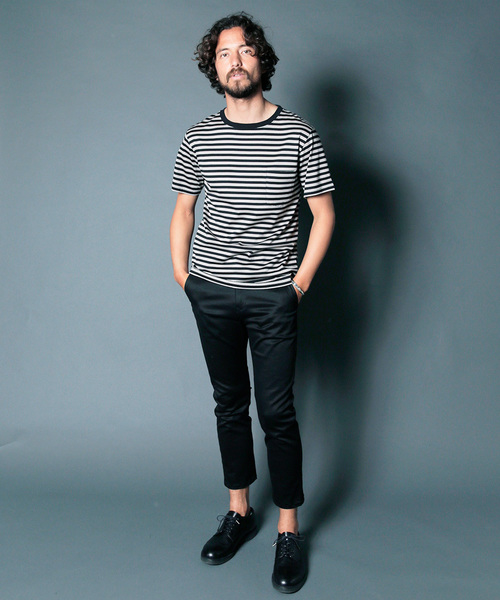 Magine（マージン）の「CTN BOADER C/N PKT TEE S/S:コットンボーダー クルーネックポケットTEE（Tシャツ/カットソー・メンズ・ブラック×グレー/グレイッシュベージュ/ホワイト×ネイビー/ホワイト×ブラック・48/44/46）」の16枚目の写真