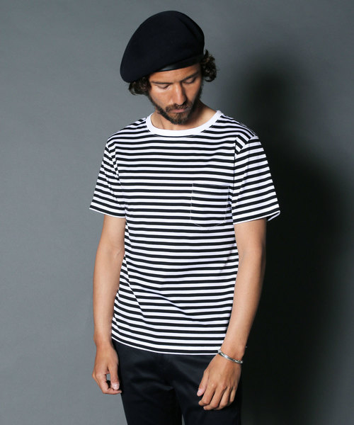 Magine（マージン）の「CTN BOADER C/N PKT TEE S/S:コットンボーダー クルーネックポケットTEE（Tシャツ/カットソー・メンズ・ブラック×グレー/グレイッシュベージュ/ホワイト×ネイビー/ホワイト×ブラック・48/44/46）」の17枚目の写真