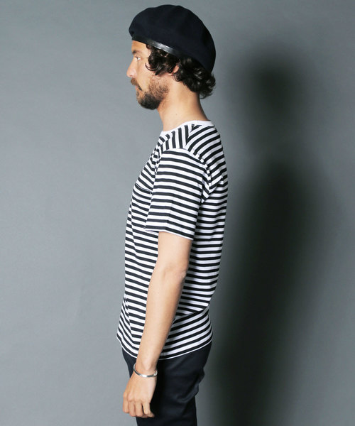 Magine（マージン）の「CTN BOADER C/N PKT TEE S/S:コットンボーダー クルーネックポケットTEE（Tシャツ/カットソー・メンズ・ブラック×グレー/グレイッシュベージュ/ホワイト×ネイビー/ホワイト×ブラック・48/44/46）」の18枚目の写真