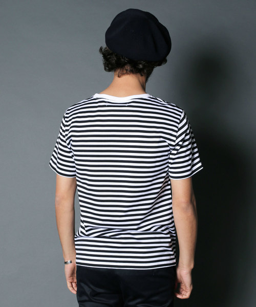 Magine（マージン）の「CTN BOADER C/N PKT TEE S/S:コットンボーダー クルーネックポケットTEE（Tシャツ/カットソー・メンズ・ブラック×グレー/グレイッシュベージュ/ホワイト×ネイビー/ホワイト×ブラック・48/44/46）」の19枚目の写真