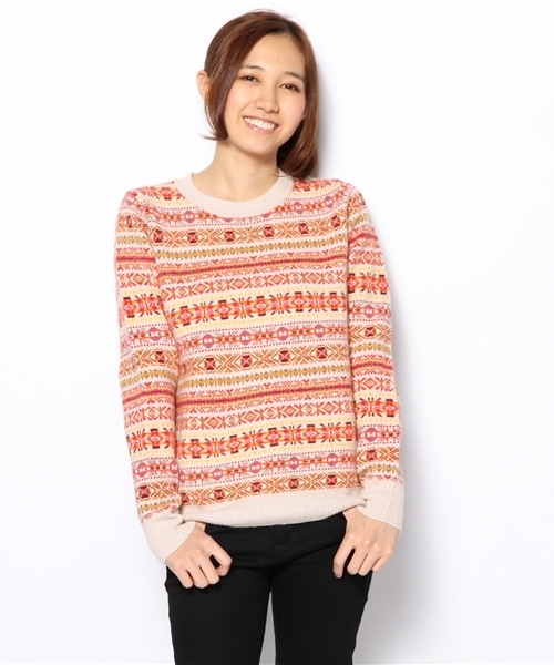 coen(コーエン)の「アンゴラ混ラムウールジャガードニット2(ニット/セーター・レディース・ベージュ/ネイビー・MEDIUM/LARGE)」の1枚目の写真