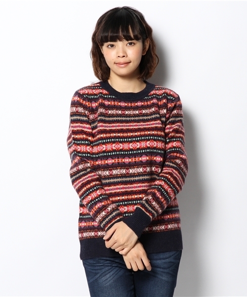 coen(コーエン)の「アンゴラ混ラムウールジャガードニット2(ニット/セーター・レディース・ベージュ/ネイビー・MEDIUM/LARGE)」の2枚目の写真