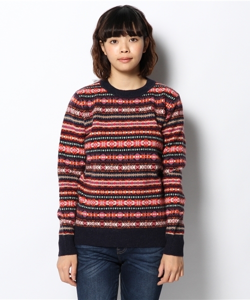 coen(コーエン)の「アンゴラ混ラムウールジャガードニット2(ニット/セーター・レディース・ベージュ/ネイビー・MEDIUM/LARGE)」の3枚目の写真