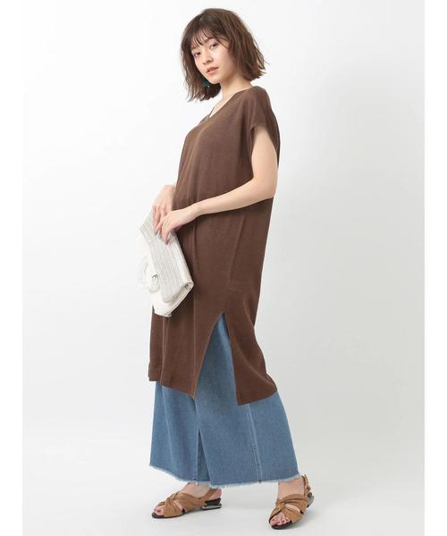 Editt by YECCA VECCA（エディットバイイェッカヴェッカ）の「麻混カットオフデニムワイドパンツ（デニムパンツ・レディース・インディゴブルー/ライトインディゴブルー・S/M）」の4枚目の写真