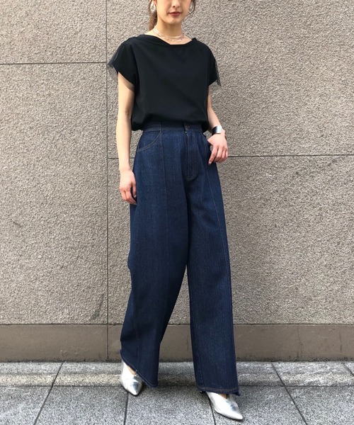 &g'aime(アンジェム)の「【&g'aime】チュールレイヤードブラウス(Tシャツ/カットソー・レディース・ブラック/ライトベージュ・FREE)」の3枚目の写真