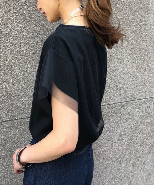 &g'aime(アンジェム)の「【&g'aime】チュールレイヤードブラウス(Tシャツ/カットソー・レディース・ブラック/ライトベージュ・FREE)」の5枚目の写真