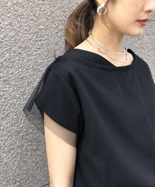&g'aime(アンジェム)の「【&g'aime】チュールレイヤードブラウス(Tシャツ/カットソー・レディース・ブラック/ライトベージュ・FREE)」の6枚目の写真