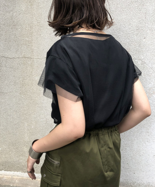 &g'aime(アンジェム)の「【&g'aime】チュールレイヤードブラウス(Tシャツ/カットソー・レディース・ブラック/ライトベージュ・FREE)」の20枚目の写真