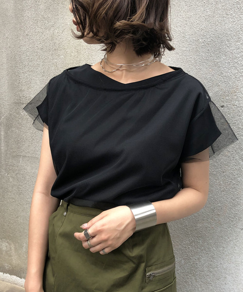 &g'aime(アンジェム)の「【&g'aime】チュールレイヤードブラウス(Tシャツ/カットソー・レディース・ブラック/ライトベージュ・FREE)」の18枚目の写真