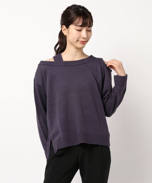 KOBE LETTUCE(コウベレタス)の「オープンショルダー重ね着風ニットプルオーバー(ニット/セーター・レディース・ブラック/パープル/ブラウン・FREE)」の3枚目の写真