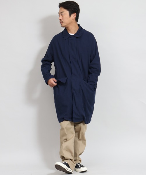 名作☆[REMI RELIEF] インディゴ染め コットンステンカラーコート M レミレリーフ REMI RELIEF コットン ナイロン ステンカラー コート インディゴ