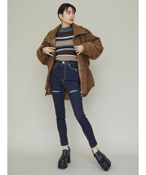 EMODA(エモダ)の「ハイカットジャストウエストパギンス(デニムパンツ・レディース・ブラック/インディゴブルー・SMALL/MEDIUM/X-SMALL)」の4枚目の写真