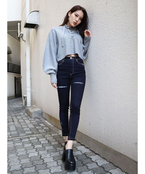 EMODA(エモダ)の「ハイカットジャストウエストパギンス(デニムパンツ・レディース・ブラック/インディゴブルー・SMALL/MEDIUM/X-SMALL)」の6枚目の写真