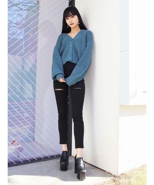 EMODA(エモダ)の「ハイカットジャストウエストパギンス(デニムパンツ・レディース・ブラック/インディゴブルー・SMALL/MEDIUM/X-SMALL)」の7枚目の写真