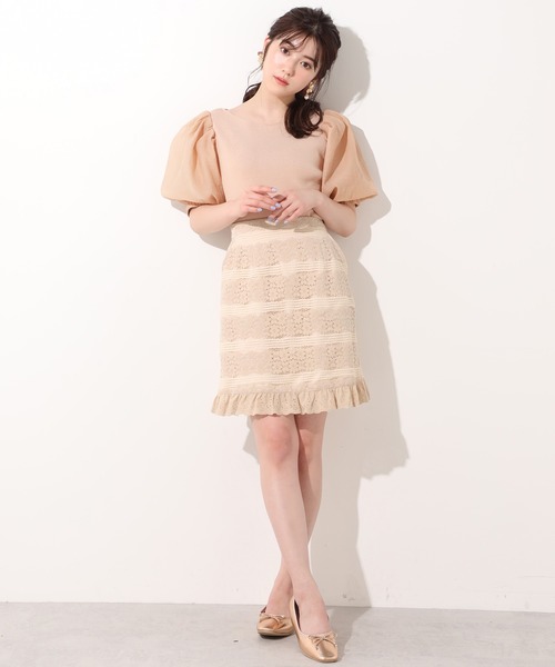 one after another NICE CLAUP(ワンアフターアナザーナイスクラップ)の「コードレーススカート(スカート・レディース・ブラック/ベージュ/オフホワイト・FREE)」の13枚目の写真